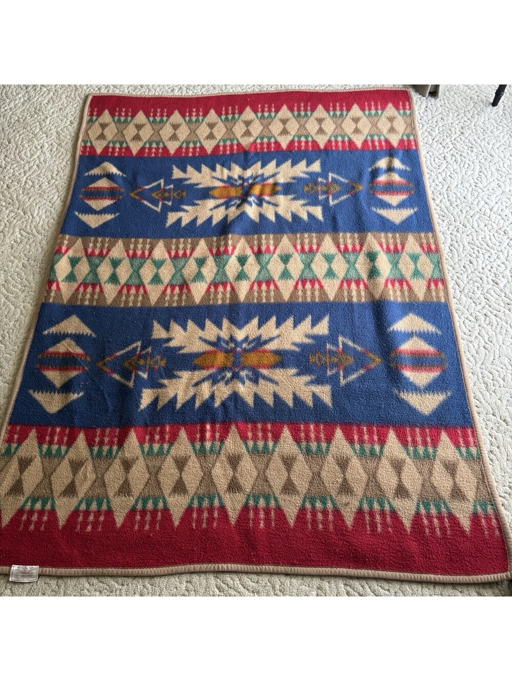 Vintage Biederlack Blanket Throw Aztec Southwest Reversible West Germany